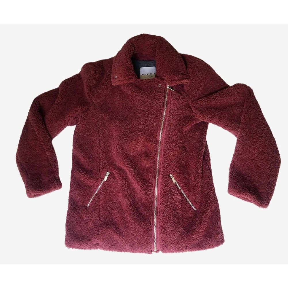 Bagatelle Collection Faux Fur Jacket Womens S Burgundy/Plum Zip Pocket Soft